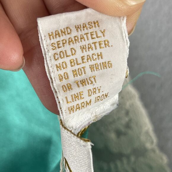 Vintage Victorias Secret Nightie Womens Large Green Satin Lace Gold Label Fairy - Picture 11 of 13